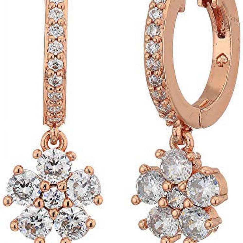 Kate Spade- Flower Drop -Pave Huggie Hoop Earrings- Clear/Rose-gold- NWOT